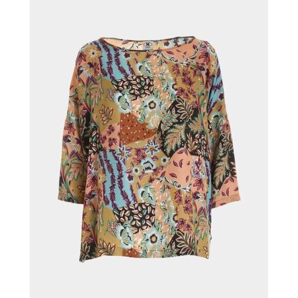NWT M MISSONI Ocher Silk Blend Floral Print 3/4 Sleeve Blouse Womens Sz XS - Picture 2 of 9